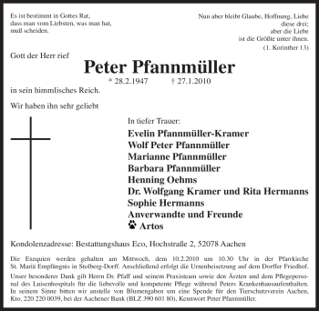 Traueranzeige von Peter Pfannmüller von Tageszeitung