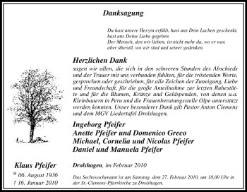 Traueranzeige von Klaus Pfeifer von Tageszeitung