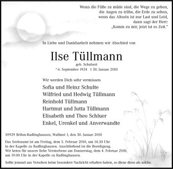 Traueranzeige von Ilse Tüllmann von Tageszeitung
