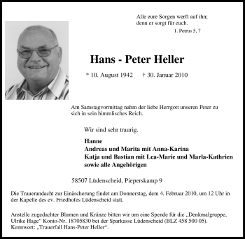 Traueranzeige von Hans - Peter Heller von Tageszeitung