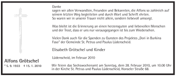 Traueranzeige von Alfons Grötschel von Tageszeitung