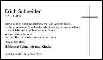 Traueranzeige von Erich Schneider von Tageszeitung