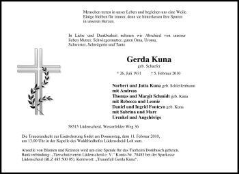 Traueranzeige von Gerda Kuna von Tageszeitung
