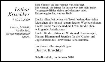 Traueranzeige von Lothar Krischker von Tageszeitung