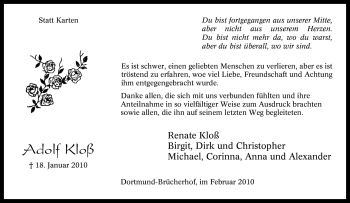 Traueranzeige von Adolf Kloß von Tageszeitung