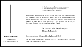 Traueranzeige von Karl Schneider von Tageszeitung
