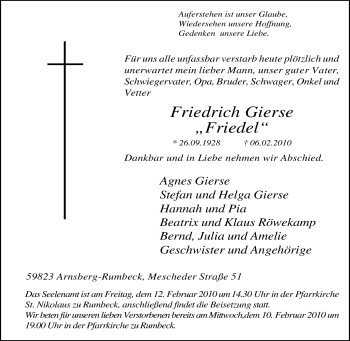 Traueranzeige von Friedrich Gierse von Tageszeitung