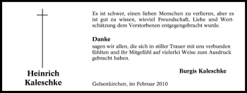 Traueranzeige von Heinrich Kaleschke von Tageszeitung