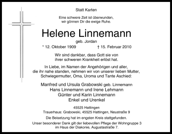 Traueranzeige von Helene Linnemann von Tageszeitung