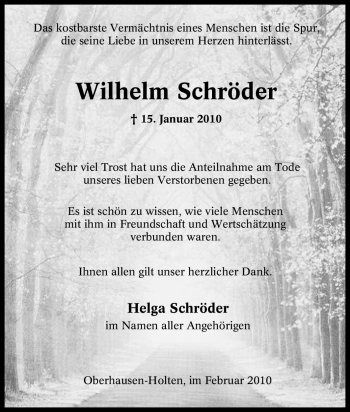 Traueranzeige von Wilhelm Schröder von Tageszeitung