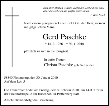 Traueranzeige von Gerd Paschke von Tageszeitung