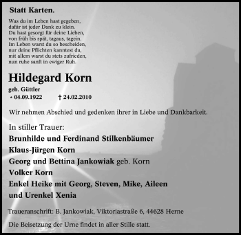 Traueranzeige von Hildegard Korn von Tageszeitung