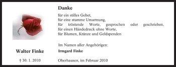 Traueranzeige von Walter Finke von Tageszeitung