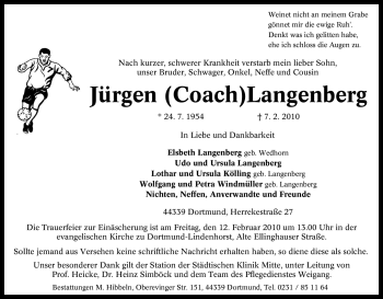 Traueranzeige von Jürgen Coach)Langenberg von Tageszeitung