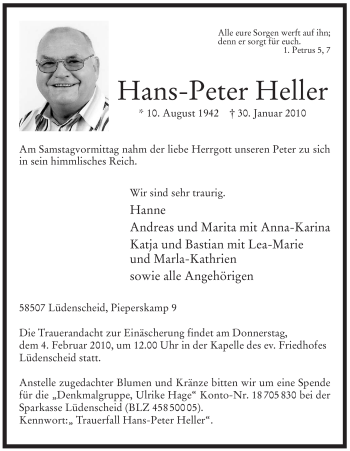 Traueranzeige von Hans - Peter Heller von Tageszeitung