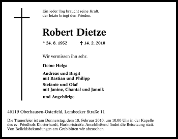 Traueranzeige von Robert Dietze von Tageszeitung