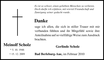 Traueranzeige von Meinolf Scholz von Tageszeitung