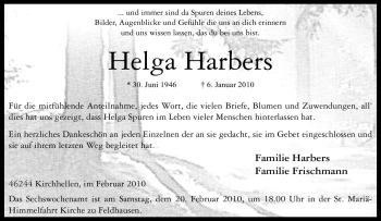 Traueranzeige von Helga Harbers von Tageszeitung
