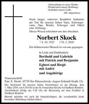 Traueranzeige von Norbert Skock von Tageszeitung