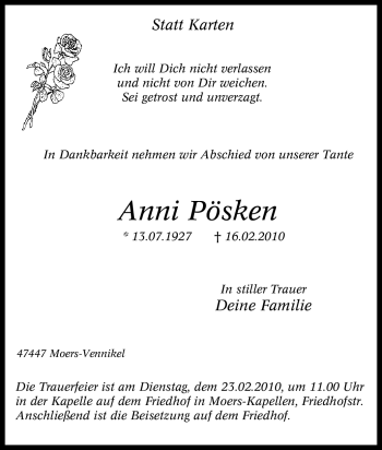 Traueranzeige von Anni Pösken von Tageszeitung