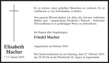 Traueranzeige von Elisabeth Macher von Tageszeitung