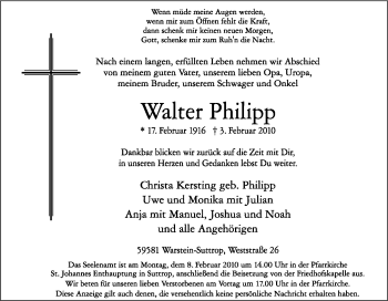 Traueranzeige von Walter Philipp von Tageszeitung