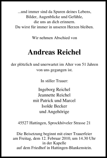 Traueranzeige von Andreas Reichel von Tageszeitung