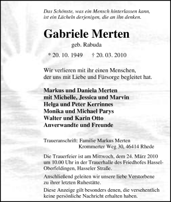 Traueranzeige von Gabriele Merten von Tageszeitung