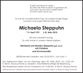 Traueranzeige von Michaela Steppuhn von Tageszeitung