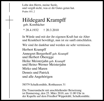Traueranzeige von Hildegard Krampff von Tageszeitung