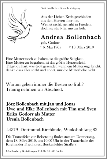 Traueranzeige von Andrea Bollenbach von Tageszeitung