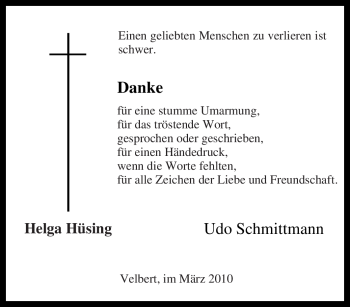Traueranzeige von Helga Hüsing von Tageszeitung