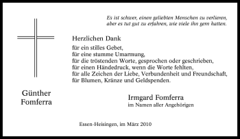 Traueranzeige von Günther Fomferra von Tageszeitung