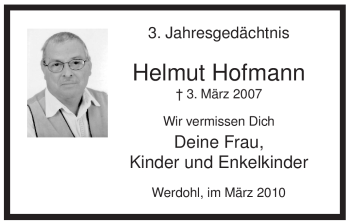 Traueranzeige von Helmut Hofmann von Tageszeitung