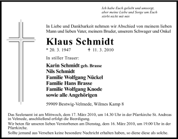 Traueranzeige von Klaus Schmidt von Tageszeitung