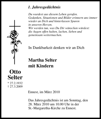 Traueranzeige von Otto Selter von Tageszeitung