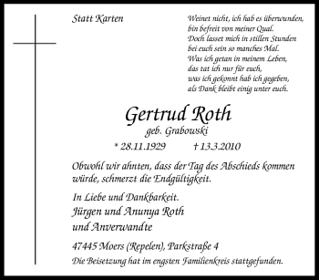 Traueranzeige von Gertrud Roth von Tageszeitung