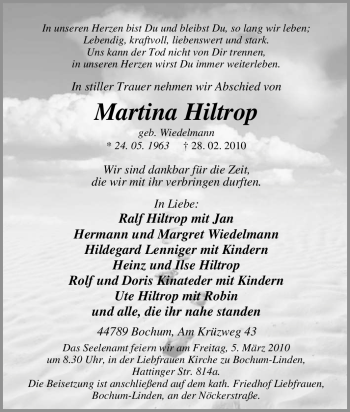 Traueranzeige von Martina Hiltrop von Tageszeitung