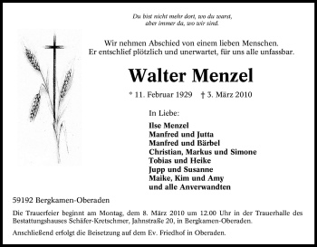 Traueranzeige von Walter Menzel von Tageszeitung