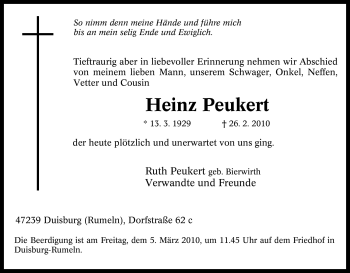 Traueranzeige von Heinz Peukert von Tageszeitung