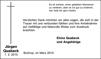 Traueranzeige von Jürgen Quabeck von Tageszeitung