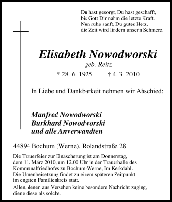 Traueranzeige von Elisabeth Nowodworski von Tageszeitung
