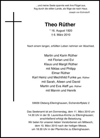 Traueranzeige von Theo Rüther von Tageszeitung