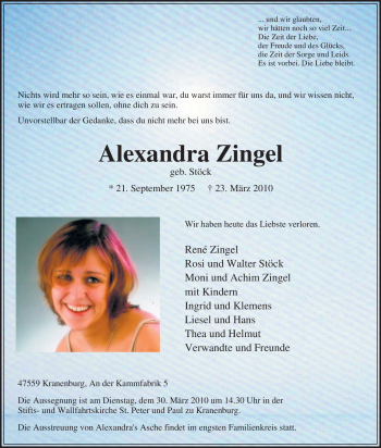 Traueranzeige von Alexandra Zingel von Tageszeitung