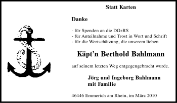 Traueranzeige von Berthold Bahlmann von Tageszeitung
