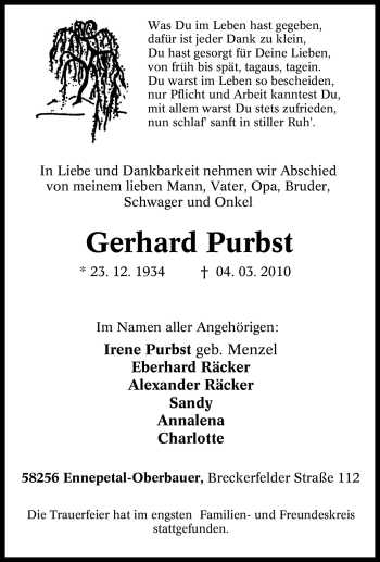 Traueranzeige von Gerhard Purbst von Tageszeitung
