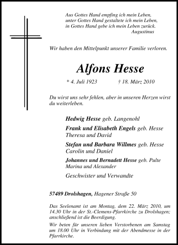 Traueranzeige von Alfons Hesse von Tageszeitung