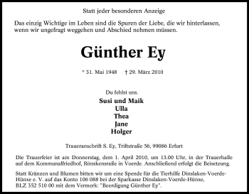 Traueranzeige von Günther Ey von Tageszeitung