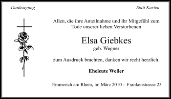 Traueranzeige von Elsa Giebkes von Tageszeitung
