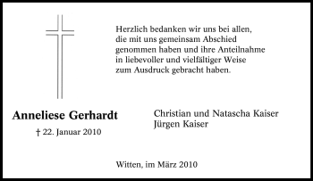 Traueranzeige von Anneliese Gerhardt von Tageszeitung